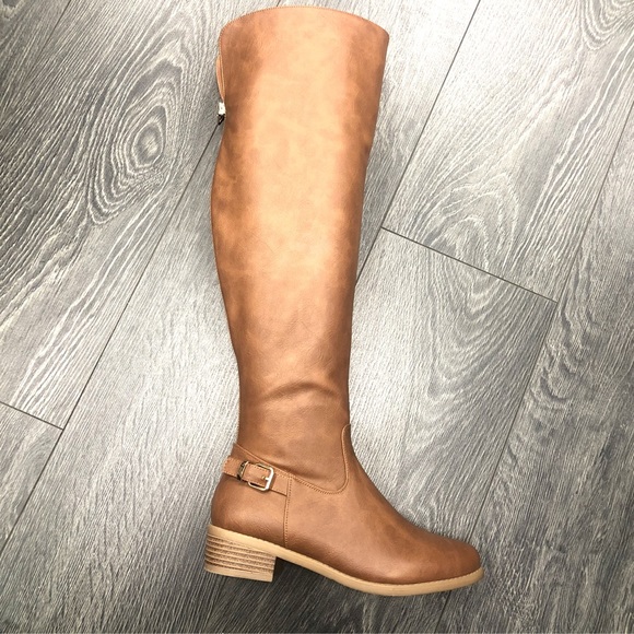 Shoes - Tan Color Over knee low heel boots